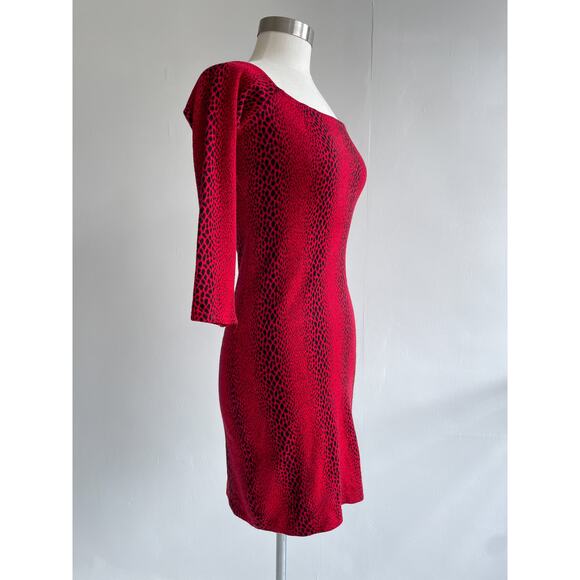 Vtg 80's Red Leopard Print Long Sleeve Bodycon Dress Sz S/M Goth Punk Grunge - Picture 2 of 10